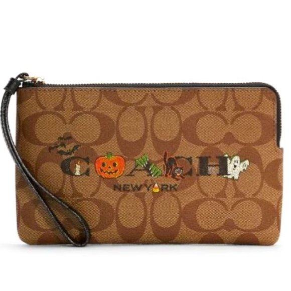 NEW COACH Halloween Large Zip Wristlet Bag Purse Witch Bat Cat Pumpkin C6037 - Picture 1 of 7